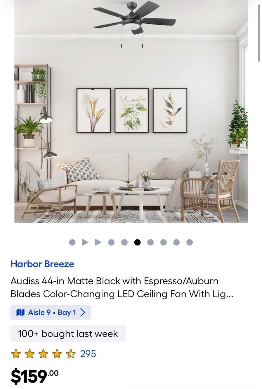 Harbor Breeze Audiss 44-in Matte Black Color-Changing LED Indoor Ceiling Fan